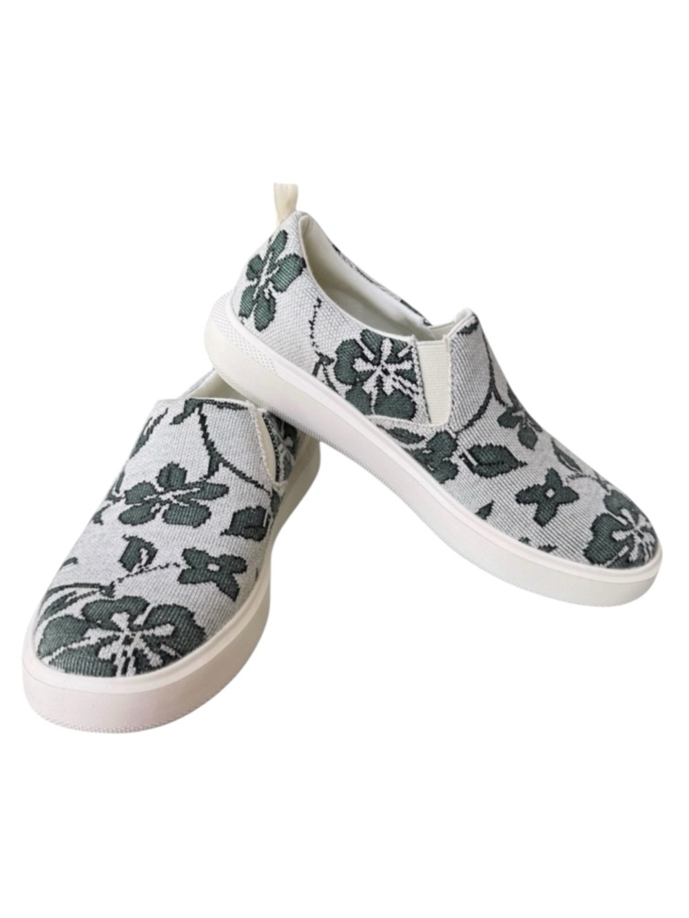 Wooloomooloo Bryon Floral Wool Green & White Tropical Print Slip-On Sneakers